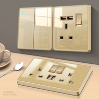 Panel de Vidrio Templado Completo, Enchufe de Pared Británico de 13A con USB Tipo-C, 1, 2, 3 y 4 Tomas, Precio de Proyecto