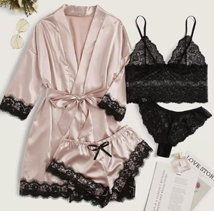 Completo Set Lingerie Sexy in Pizzo da Donna 4 Pezzi - Pigiama a Maniche Lunghe - Product Image 3