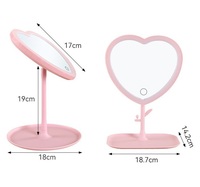 Portable HD Cosmétique Miroir Ensemble Réflexion Debout Coeur LED Lumières Rose Maquillage Espejos pour Bureau Table Style Bureau Miroir