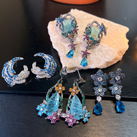 Boucles d'oreilles vintage en cuivre et saphir électroplaqué, bijoux pour femmes, cadeau, accessoire de fête