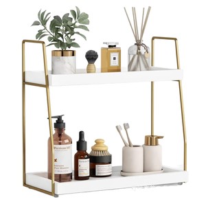 Étagère de rangement pour salle de bain, 2 niveaux, blanche, autoportante, organisateur de bureau pour salle de bain, comptoir de cuisine - Product Image 1