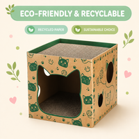 Maison pour chat en carton ondulé OEM ODM avec 2 surfaces à gratter, motif empreinte de patte, pour chats d'intérieur, chatons et lapins, vente en gros