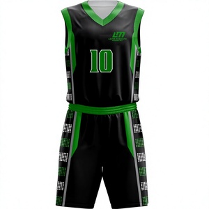 LONG MISSION INDUSTRY LMI-006 Ensemble de maillot et short de basketball noir et vert pour homme adulte, en polyester respirant, avec impression par sublimation - Product Image 1