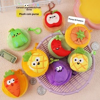 Porte-monnaie mini en peluche série fruits de dessin animé, écologique, durable, en fourrure douce, mignon, carotte, ananas, porte-clés créatif, vente en gros
