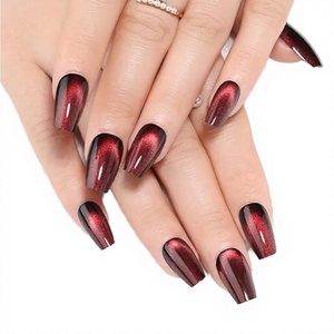 CANNY CLUB Faux Ongles à Presser <span class=keywords><strong>Rouge</strong></span> Bourgogne Profond Effet Œil de Chat Forme Cercueil Carré Longueur Moyenne Sans Colle Acrylique Réutilisables Printemps Été - Product Image 4