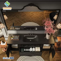 Meuble-lavabo de salle de bain moderne en bois massif style ferme 2025 Juerte avec double vasque, miroir LED intelligent éclairé et égouttoir en cuivre