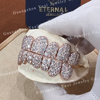 Grillz personnalisés en usine, unisexe, style Hip Hop, en argent sterling 925 plaqué or rose, avec micro-incrustations de moissanite laboratoire en forme de nid d'abeille