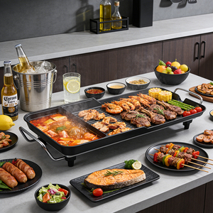 Grill électrique avec revêtement antiadhésif à base d'eau et design extensible 2-en-1, idéal pour le camping en plein air et la cuisson en intérieur - Product Image 4