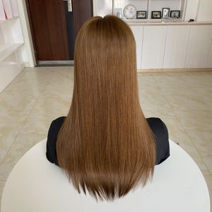 สินค้าขายดี พร้อมส่ง HT-014 สีน้ำตาลอ่อน วิกผมแท้จากรัสเซีย แบบตรง  ฐานไหม  ผิวบางเป็นธรรมชาติ - Product Image 4