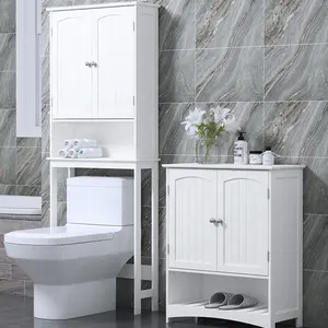 2pc Modern MDF Wooden Toilet Organizer Bathroom Cabinet set, Bathroom Over The Toilet and Side Cabinet