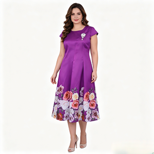 Vestido Casual Elegante de Alta Calidad, Tejido de Poliéster Suave con Estampado Floral, Vestido de Talla Grande para Mujer con Spandex - Product Image 3
