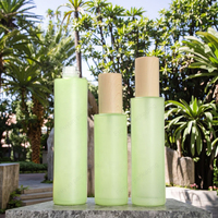 Pot de crème givré clair avec couvercle en bambou ensembles vides pour mascara et bouteille en verre de goutte pour les yeux emballage cosmétique pour lotion tonique