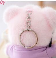 Porte-clés ours en peluche avec lunettes et nœud mignon QQ, vente en gros, mini jouet animal en fourrure douce dessin