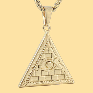 Colgante de ojo piramidal de acero inoxidable en tono dorado para hombre y mujer, collar con dije temático para uso diario, cadena de 3.0*60cm - Product Image 1