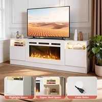 Meuble TV blanc 70 pouces Kalsubo avec foyer électrique 36 pouces, lumières LED 12 couleurs et armoire de rangement
