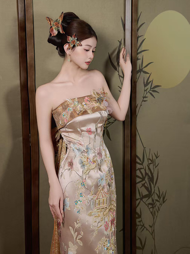 Order Online Chinese Embroidery Dress Linen Material, Comfortable Wear