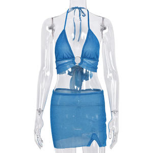 Tenues de club sexy pour femmes gothiques, paillettes roses, ensembles assortis d'été Y2k, grunge, fée, jupe deux pièces, ensemble deux pièces rose 2022 - Product Image 3