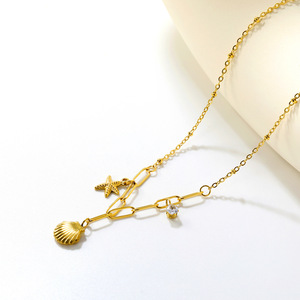 สร้อยคอรูปปลาดาวและเปลือกหอยสแตนเลส พร้อมจี้ทอง/เงิน ของขวัญเครื่องประดับแฟชั่น - Product Image 2
