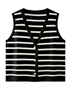 <span class=keywords><strong>Gilet</strong></span> en laine à rayures contrastées <span class=keywords><strong>noir</strong></span> <span class=keywords><strong>et</strong></span> <span class=keywords><strong>blanc</strong></span>, boutons métalliques, élégant <span class=keywords><strong>et</strong></span> confortable, pour femme, printemps-été, décontracté, OEM ODM - Product Image 1
