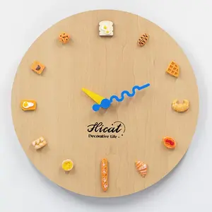Hicat Customized INS Style 10 Inch Bread <strong>DIY</strong> Round Wood Wall <strong>Clock</strong> for Home Decor - Product Image 1