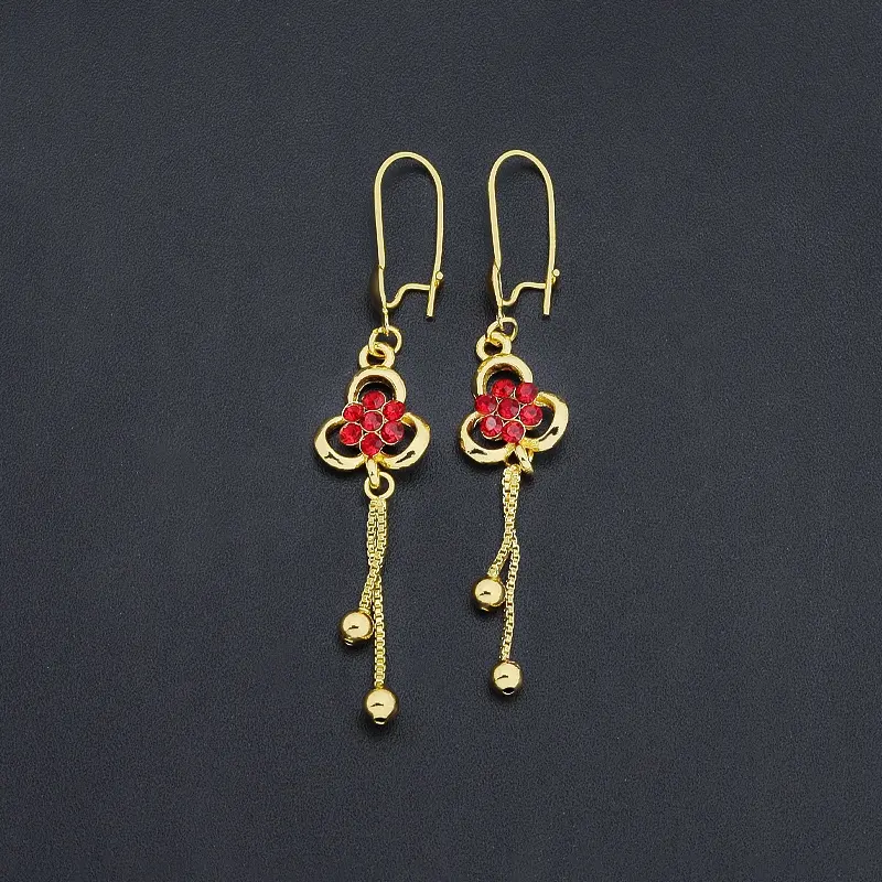 JXX good price women brass jewelry gold long drop earrings long tassel earrings with colorful zircon stone
