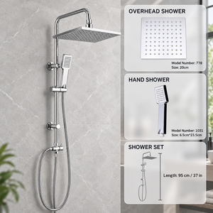 Système <span class=keywords><strong>de</strong></span> <span class=keywords><strong>douche</strong></span> carré en gros, finition chromée, double pommeau avec <span class=keywords><strong>barre</strong></span> coulissante <span class=keywords><strong>pour</strong></span> projets <span class=keywords><strong>de</strong></span> salles <span class=keywords><strong>de</strong></span> bain d'hôtels modernes, vente en gros - Product Image 3