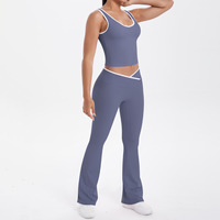 Ensemble de yoga TongJoes taille haute élastique, double face brossé, ajusté, respirant, avec détails croisés et jambes larges, pour le sport