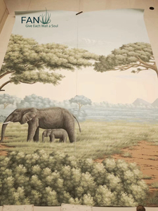 Superbe papier peint en soie avec paysage de la savane africaine et girafes - Garantie 1 an - Design graphique pour murs d'escalier - Product Image 3