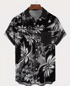 Chemise décontractée pour homme à manches courtes avec poche boutonnée, imprimé floral 3D dégradé hawaïen, anti-plis - Sélection de Marlo - Product Image 2