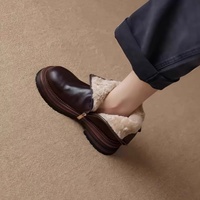 Bottes courtes vintage en cuir véritable pour femme, nouvelle collection automne/hiver 2026, doublure polaire, style rétro, fermeture éclair latérale, talon moyen, antidérapantes, chaudes