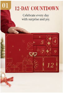 Custom Luxury 12 Day Advent Calendar <b>Box</b> Book Style Two Door Red Gold Foil <b>Empty</b> OEM Christmas Countdown Packaging Wholesale - Product Image 4