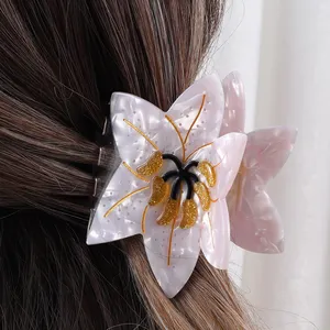 Moda personalizada blanco mini Lilium flor pelo garra clip de pelo de lujo