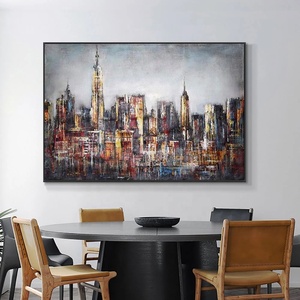 Astratta di grandi dimensioni City Building pittura 100% dipinto a mano pittura a olio su tela moderna Wall Art per la decorazione della casa - Product Image 5