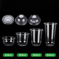 Gobelets en plastique PET jetables transparents à paroi simple en forme de U de 90 mm et 95 mm, personnalisés, pour boissons froides, jus, bière, café, avec couvercle