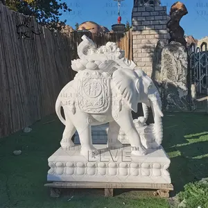 BLVE Outdoor Modern Nature Stone Carving Small Size Elephant Statue White Marble Pair Elephant For Sale