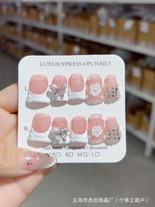 <span class=keywords><strong>Uñas</strong></span> Postizas Hechas a Mano con Diseño de Pato, 10 Piezas, <span class=keywords><strong>Uñas</strong></span> Acrílicas Francesas con Flores Tropicales en 3D, Tendencia en TikTok, Estilo Y2K - Product Image 4