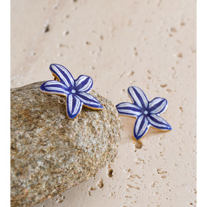 JINYOU 5897 Boho Beach Starfish Nautical Theme <strong>Blue</strong> White Glazed Enamel Stainless Steel Trendy <strong>Stud</strong> <strong>Earrings</strong> - Product Image 2