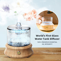 Diffuseur d'huiles essentielles OEM 80 ml avec petit réservoir en verre, base en bois naturel, diffuseur d'arômes à ultrasons à brume froide pour la maison et le bureau