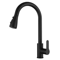Robinet mélangeur de cuisine moderne noir mat en acier inoxydable, à poignée unique, pour eau chaude/froide, avec douchette extractible, cartouche céramique