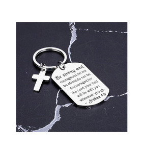 Be Strong and Courageous Pendant Cross Charm Inspirational <strong>Bible</strong> Verse Keychain Christian Religious Gift Keyring - Product Image 6