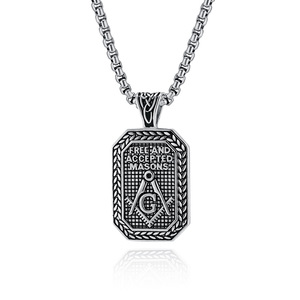 Freemason <b>Titanium</b> Steel Necklace Men's Fashion Pendant Geometric Design Gift Stainless Steel <b>Chain</b> Hip Hop Style - Product Image 5