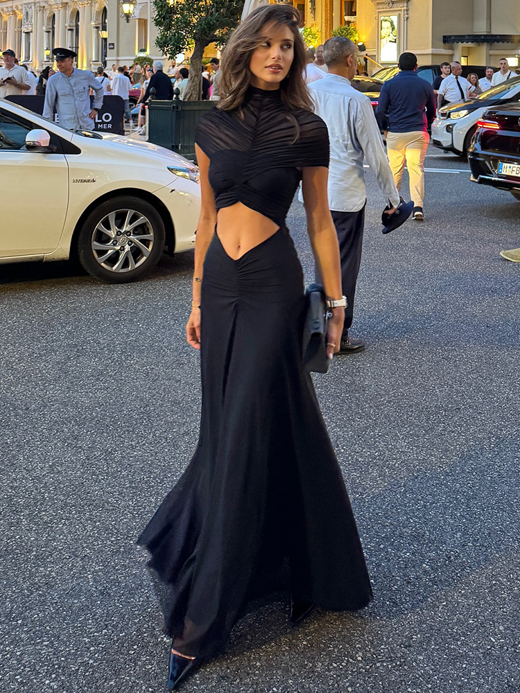 loose sleeve prom dress Long Puff-Sleeve Prom Dress with Sheer Bodice Blue / 0