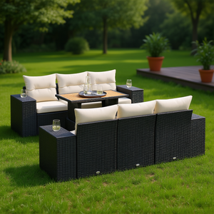 Modular Black Pe <b>Rattan</b> Garden <b>Sofa</b> Set Elegant Outdoor Furniture 6 Seater Garden Collection - Product Image 2