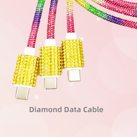 Kabel Pengisian Cepat BWVV OEM Tipe-C USB 2.0 60W 3A Berhias Berlian Imitasi dengan Selubung PVC dan Desain Berkilau
