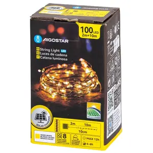 Guirlande lumineuse solaire, 2m+10m, lumière blanche chaude, idéale pour décorer l'extérieur, les fêtes et créer une ambiance chaleureuse - Product Image 3