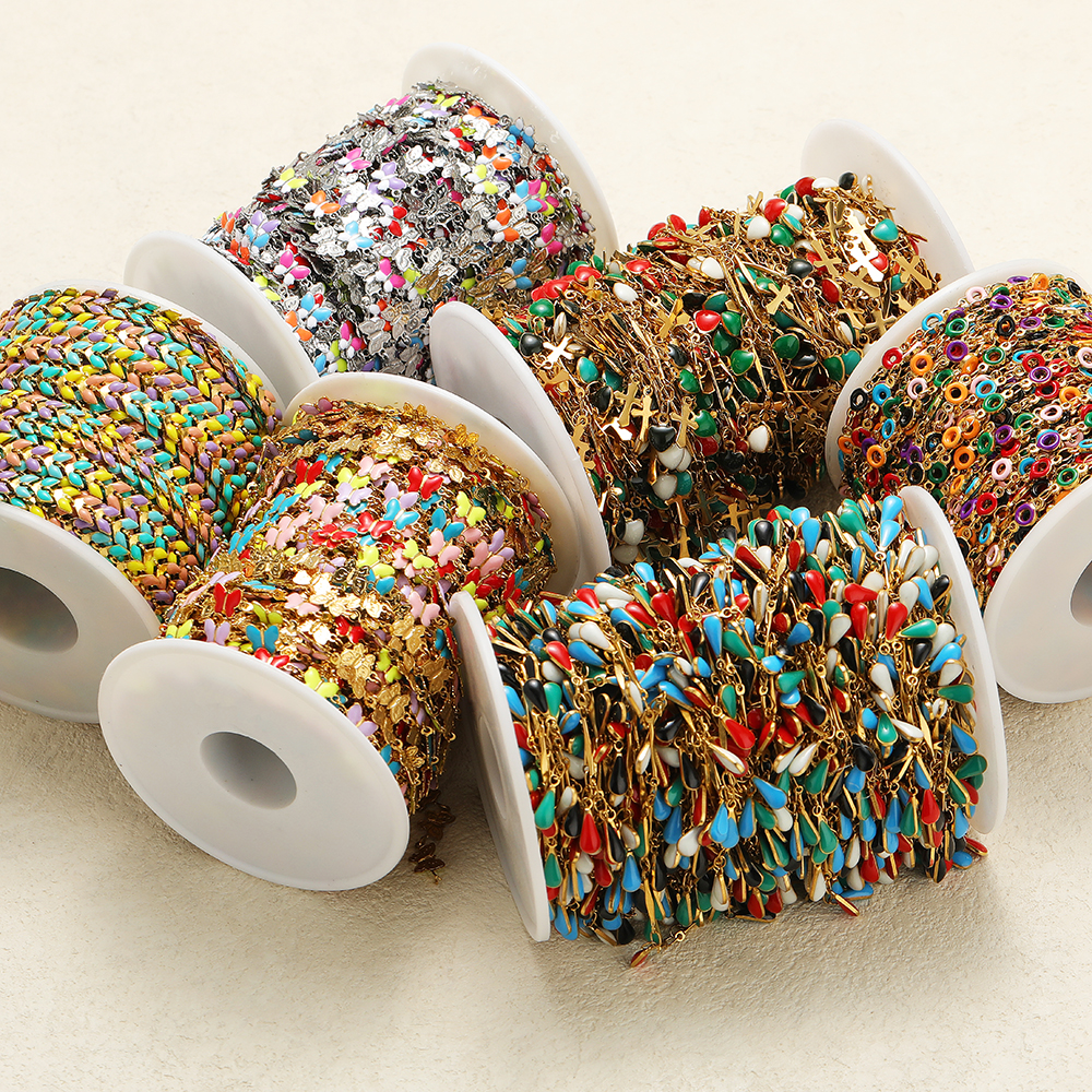 1 Meter Gold Plated Stainless Steel Enamel Heart Star Cross Chains DIY Necklaces Findings Jewelry Bracelets Making Accessories