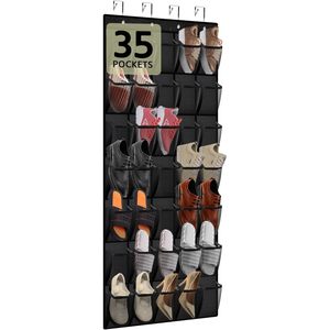 35 Pocket Over The Door Shoe Organizer Black Mesh <b>Hanging</b> <b>Storage</b> For Men Women Sneakers Boots Heels Behind Door <b>Wall</b> Mount - Product Image 1