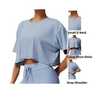 Femmes lâche séchage rapide petit O cou à manches courtes T-Shirt confortable respirant goutte épaule Gym Shorts pour les femmes - Product Image 2