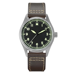 Montre automatique mécanique pour homme San Martin SN030-T Pilot Titanium Vintage, bracelet en cuir, étanche, lumineuse - Product Image 1