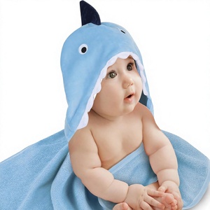 Baby/Infant Luxury Cotton &amp; Polyester Terry Shark Hooded Bath <strong>Towel</strong> with Solid Pattern 34"L X 34"W - Product Image 1